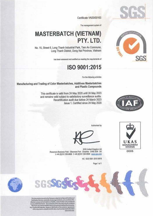 Công ty TNHH Masterbatch (Việt Nam) đạt Chứng nhận ISO 9001:2015 – Công ...